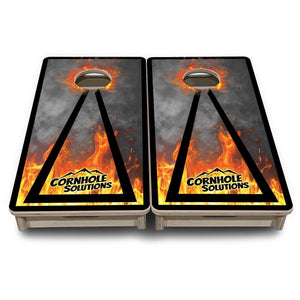 Fire Smoke Triangle - Mini Cornhole Board Set (12" x 24") with 8 Mini Bags by Cornhole Solutions, custom cornhole board detail photo 2