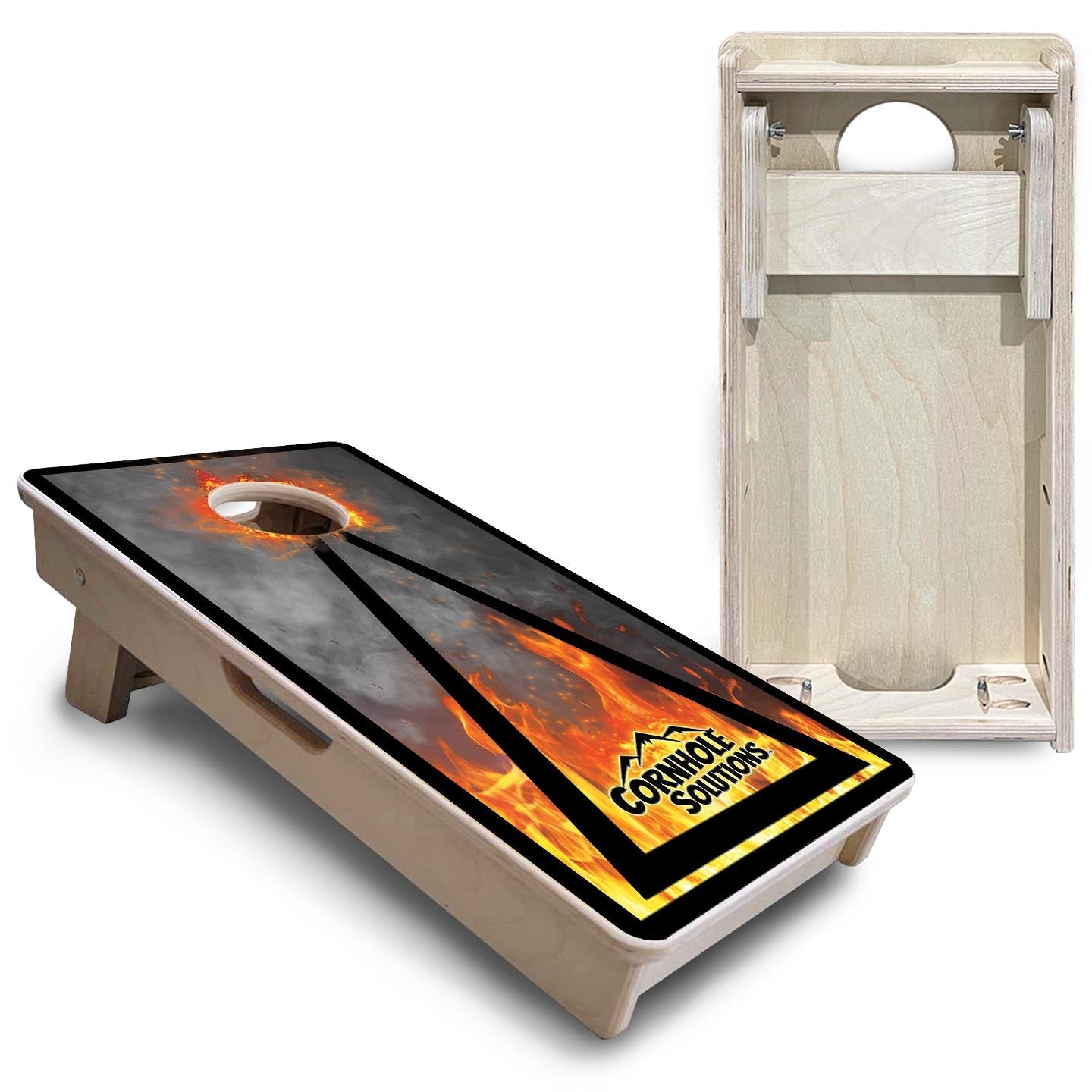 Fire Smoke Triangle - Mini Cornhole Board Set (12" x 24") with 8 Mini Bags by Cornhole Solutions, custom cornhole board detail photo 5