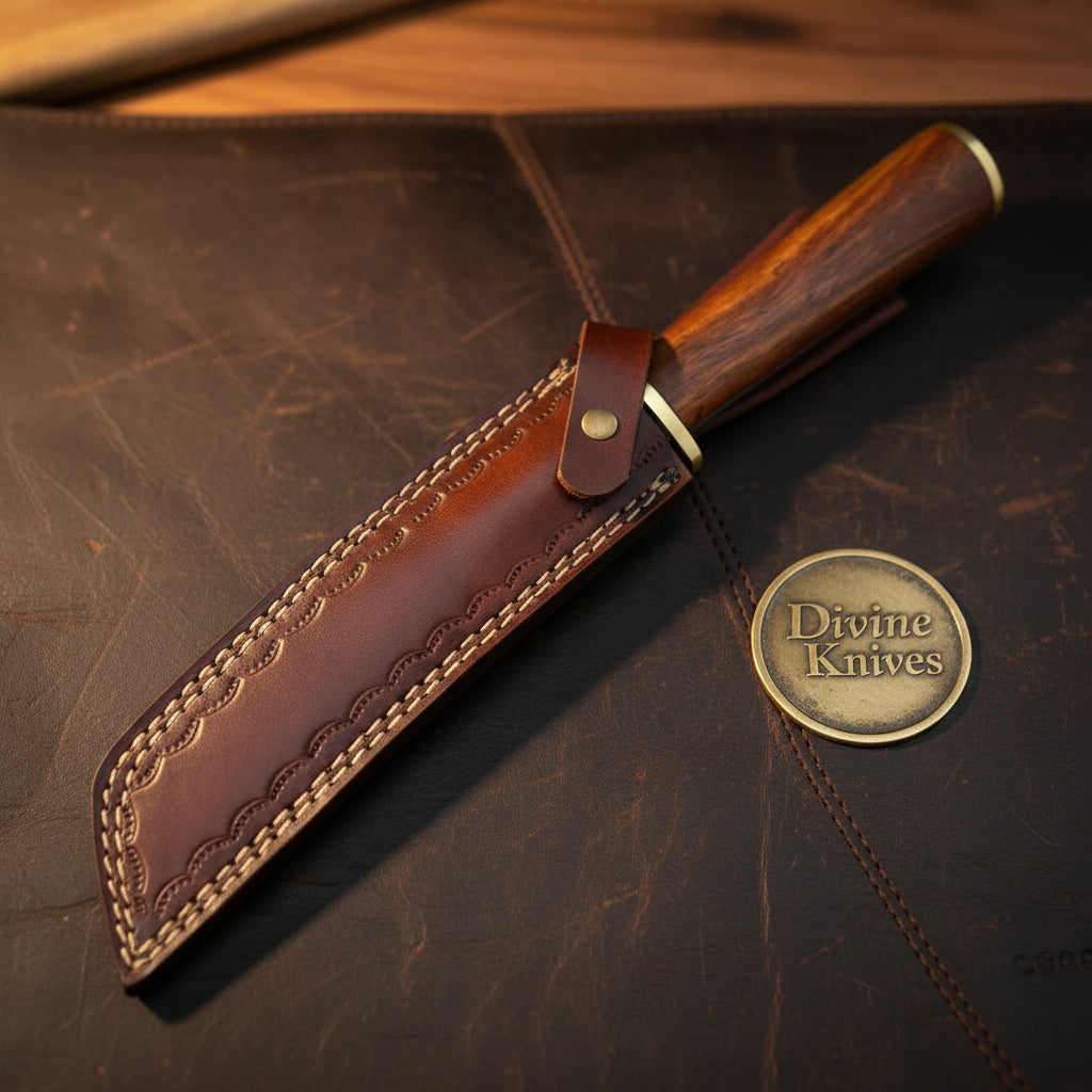 Damascus Steel Japanese Tanto Chef Knife with Rosewood Tsuka Handle