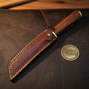 Damascus Steel Japanese Tanto Chef Knife with Rosewood Tsuka Handle