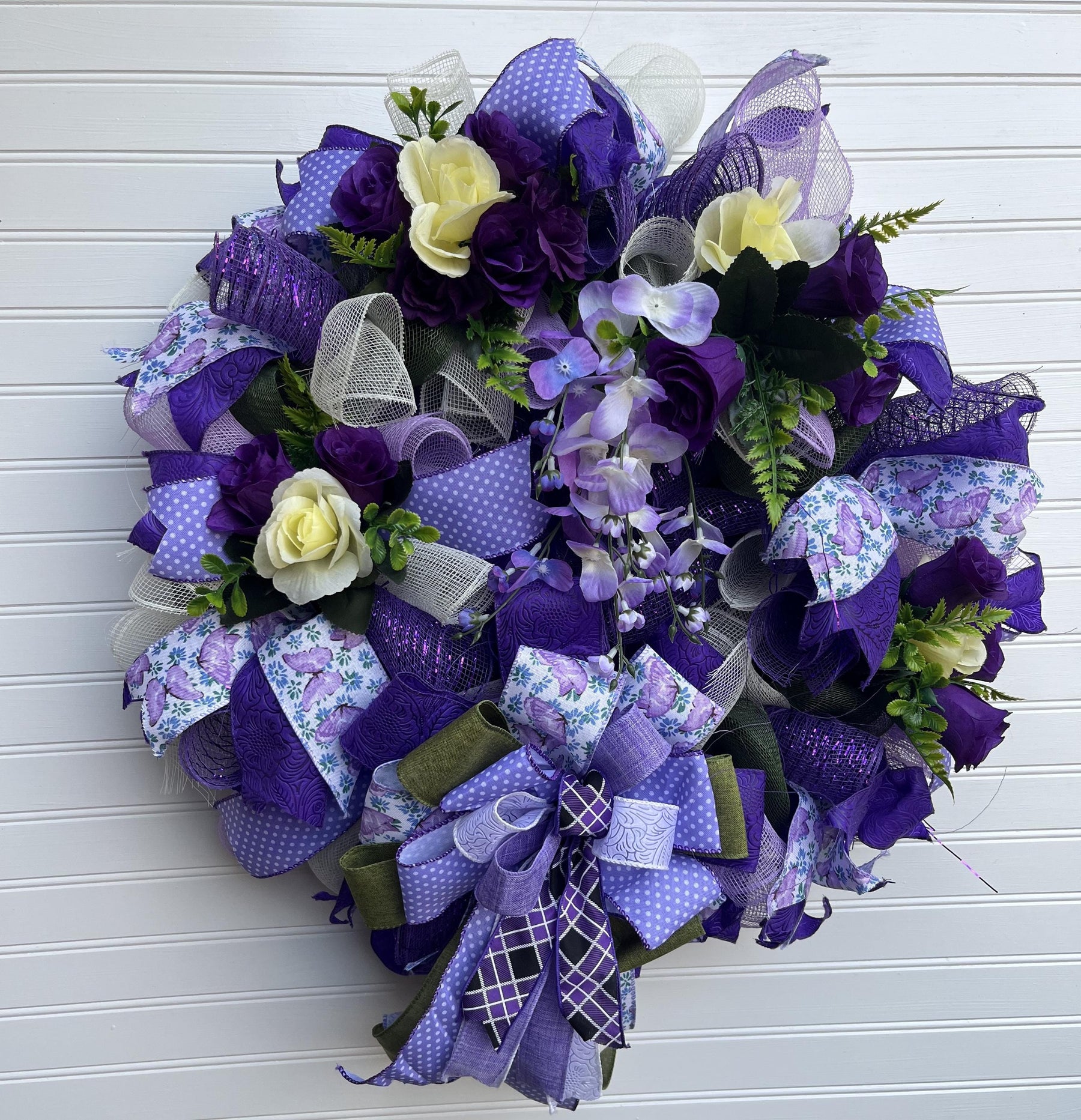 Purple Floral Wreath | Silk Flower Front Door Decor handmade by Bouge Creations