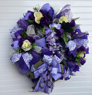Purple Floral Wreath | Silk Flower Front Door Decor handmade by Bouge Creations
