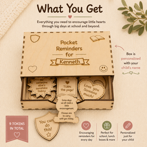 Personalized Wood Pocket Reminders, Custom Engraved Box, Handwriting Keepsake, Back to School Gift