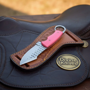 Pink Resin Rasp Ring Skinner Knife with Rasp product detail, view 2