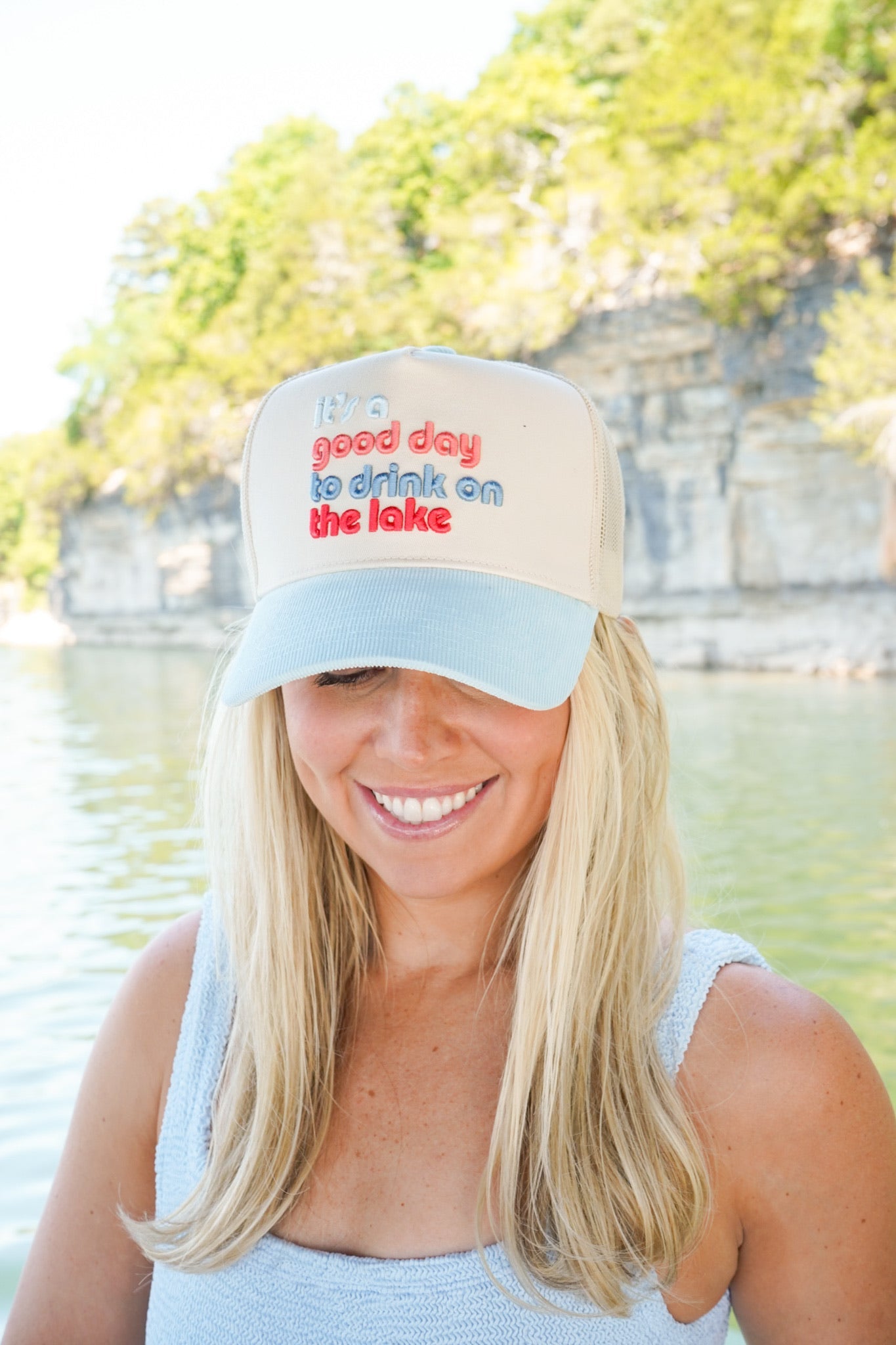 Good Day to Drink on the Lake - Baby Blue Corduroy Hat