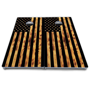 Burnt Rustic Flag Cornhole Boards - All Weather Series
