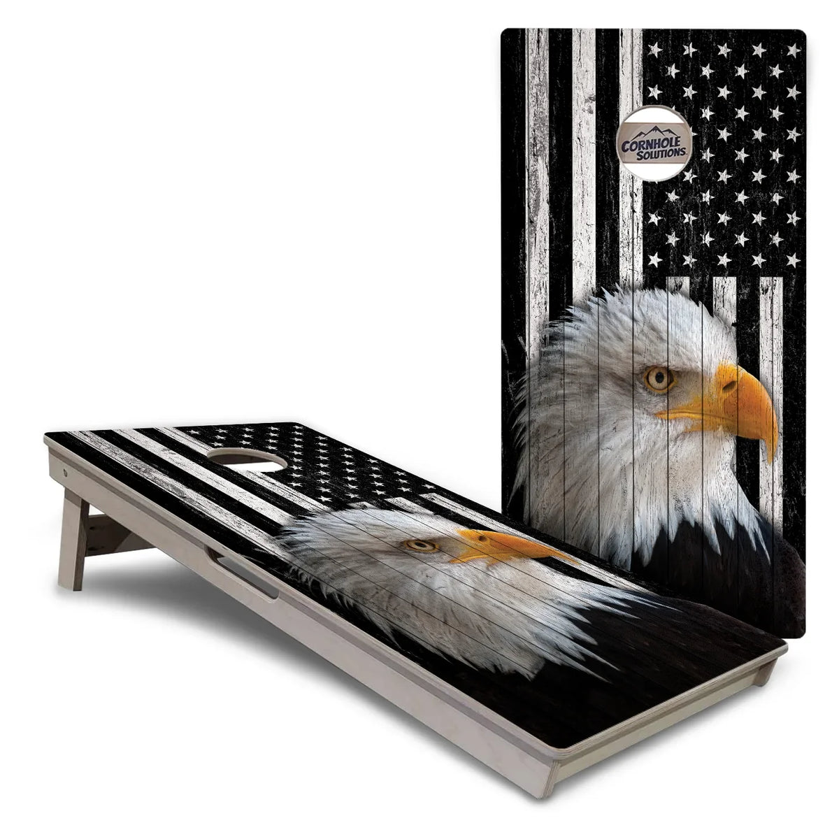 Black & White Eagle Flag Cornhole Boards – Tournament Series