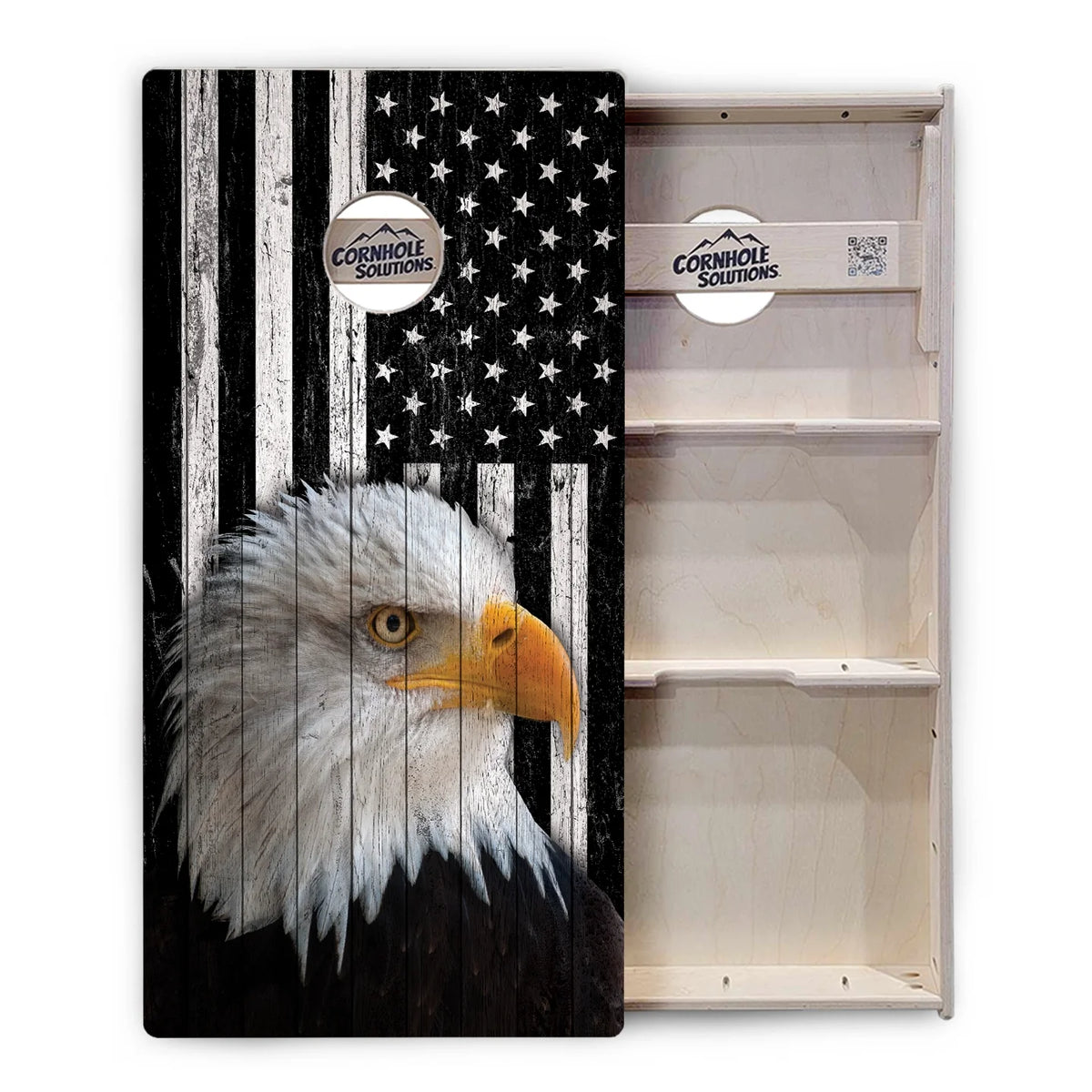 Black & White Eagle Flag Cornhole Boards – Tournament Series