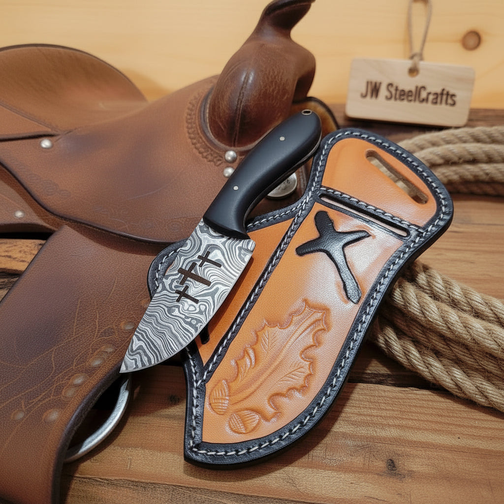 Shadow Cross Ranch Knife Damascus Black Micarta by JW SteelCrafts — view 1 of 1