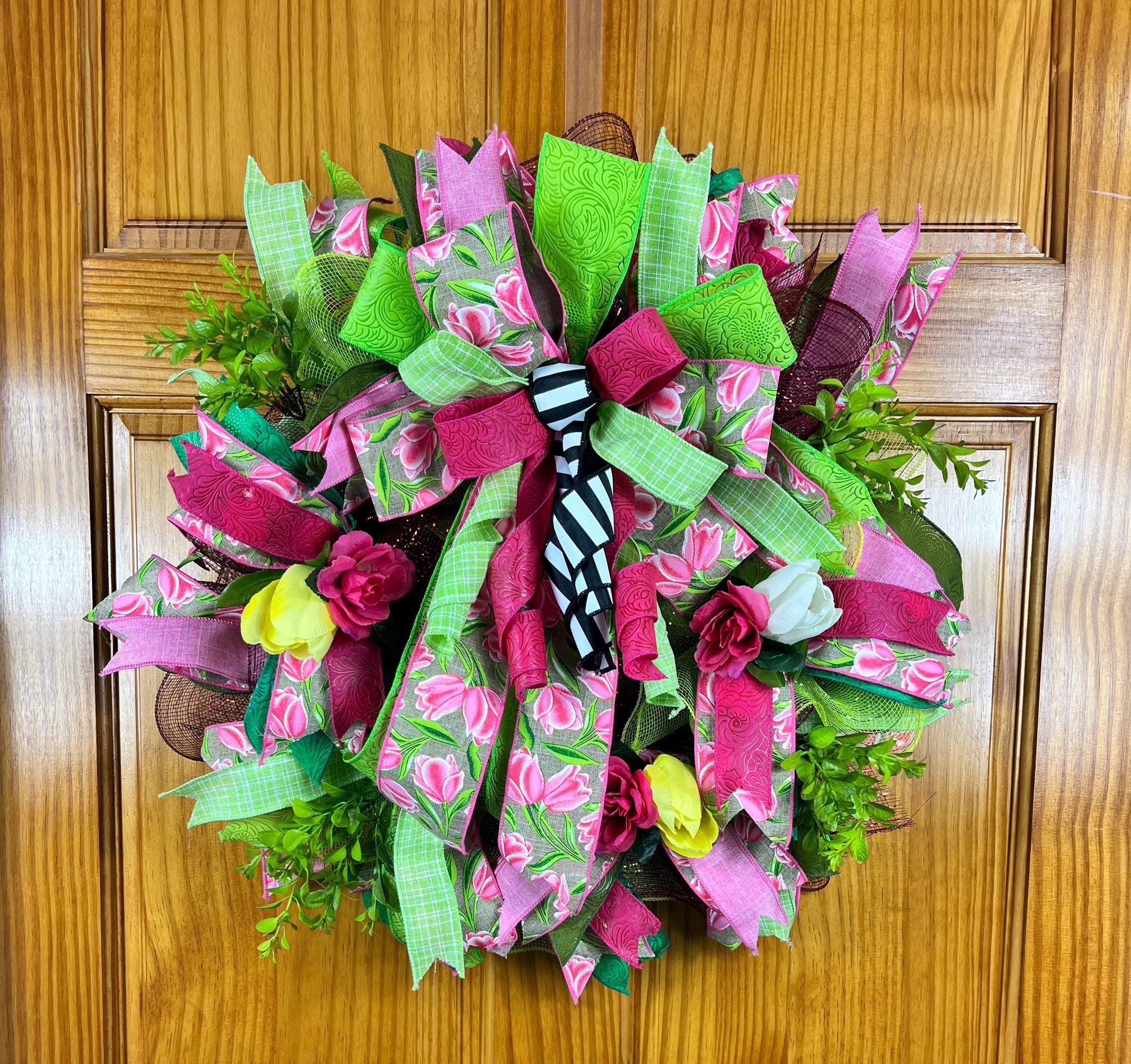 Spring Easter Wreath | Pink, Yellow & Green Tulips by Bouge Creations, view 2