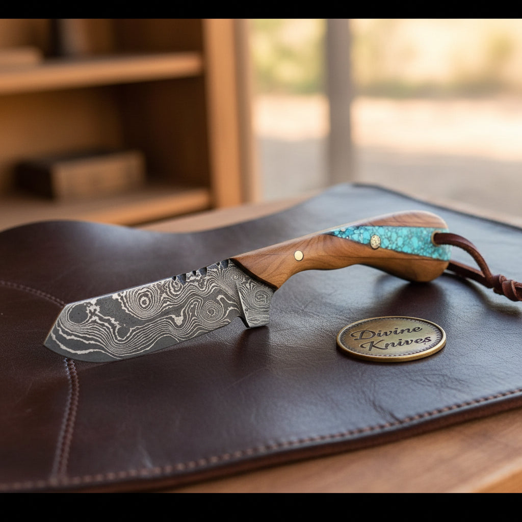 Turquoise Walnut Bull Cutter Knife with by Divine Knives