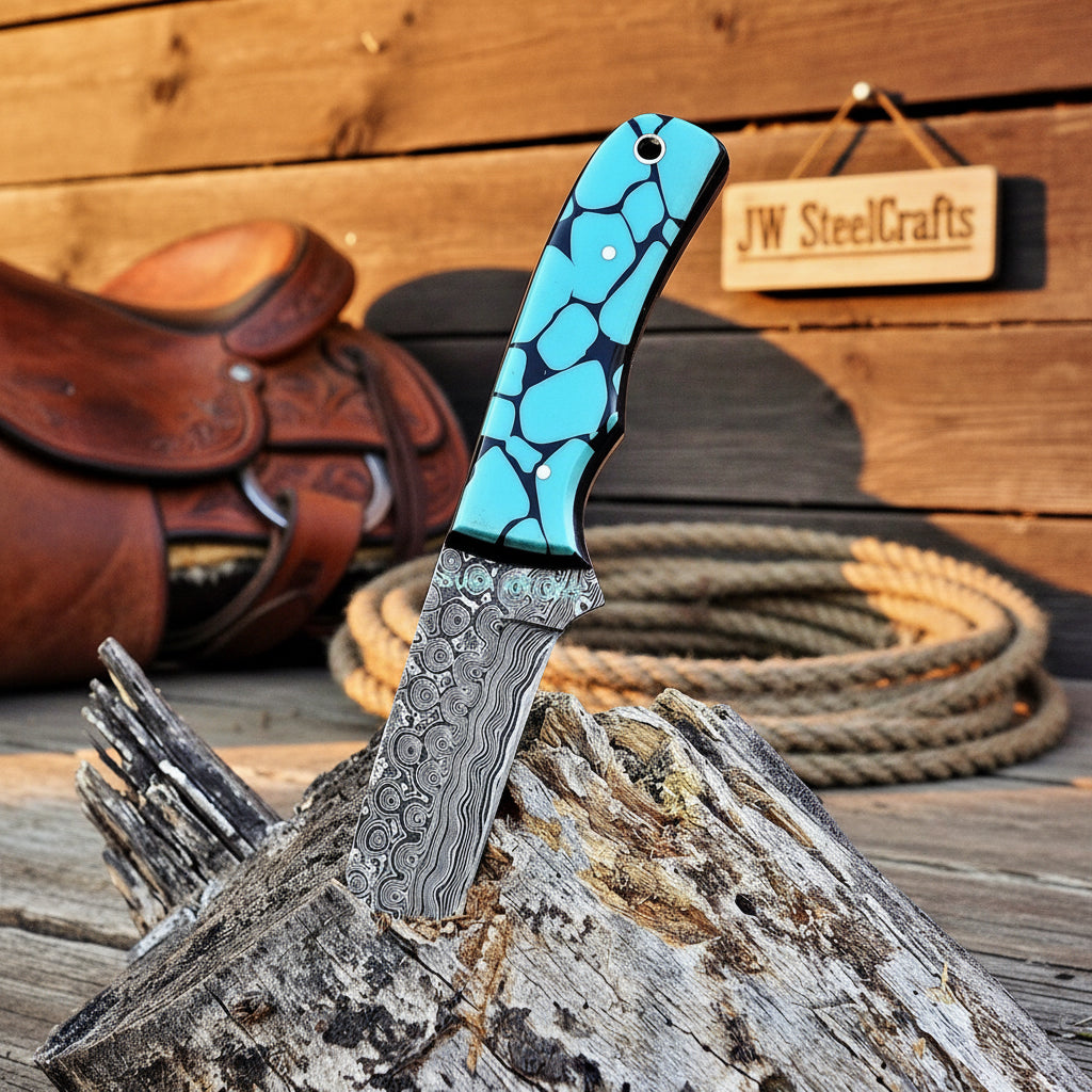 Mosaic Range Turquoise Bull Cutter Knife by JW SteelCrafts, alternate view 4