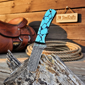 Mosaic Range Turquoise Bull Cutter Knife by JW SteelCrafts, alternate view 4