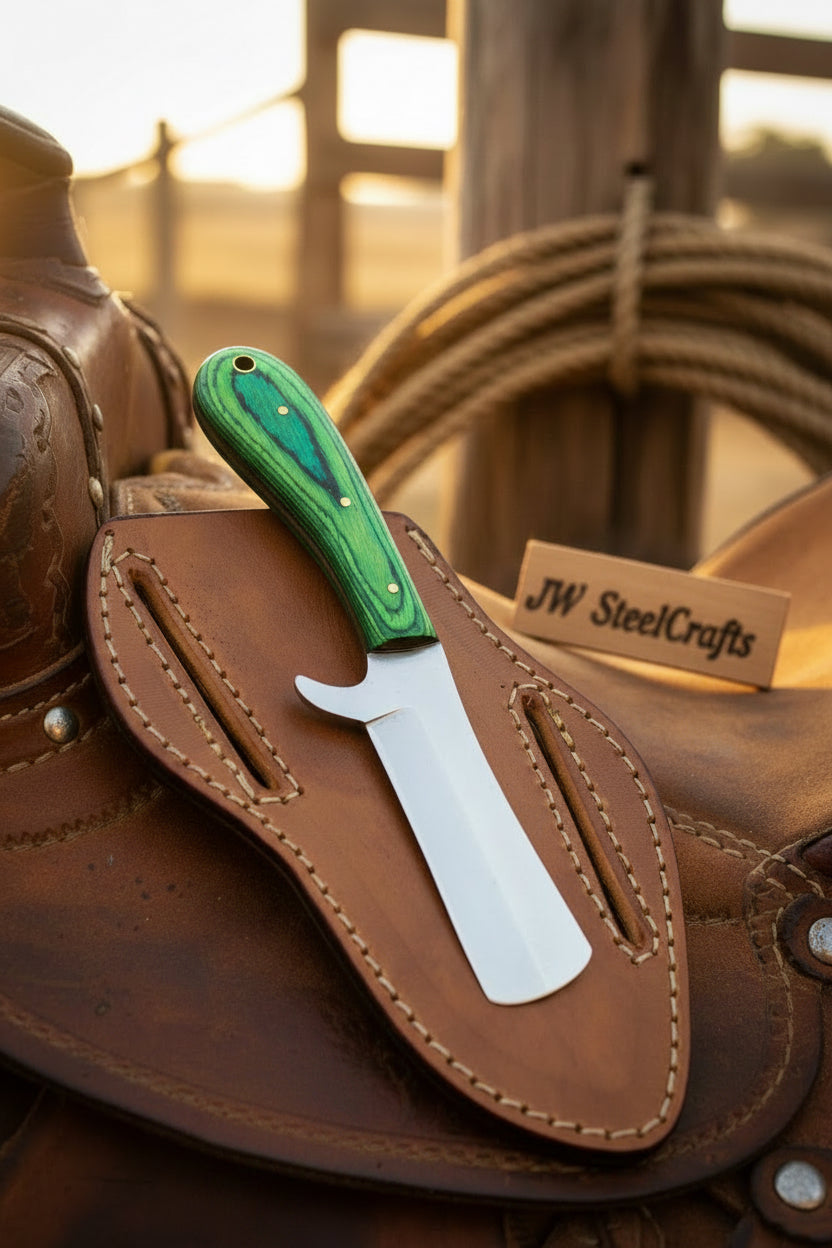 Emerald Prairie Bull Cutter Knife Green Pakka Wood Handle by JW SteelCrafts — view 1 of 1