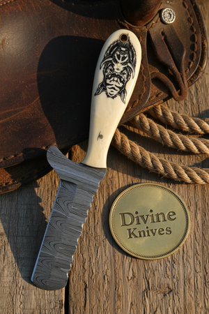 Scrimshaw Camel Bone Bull Cutter with Hand Engraved Bone Handle