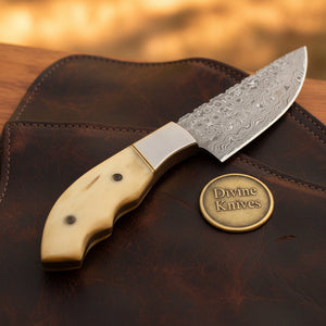 Contoured Bone Handle Skinner with Polished Steel Bolster and Forged Drop Point Blade