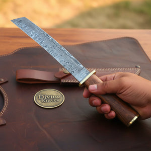 Damascus Steel Japanese Tanto Chef Knife with Rosewood Tsuka Handle
