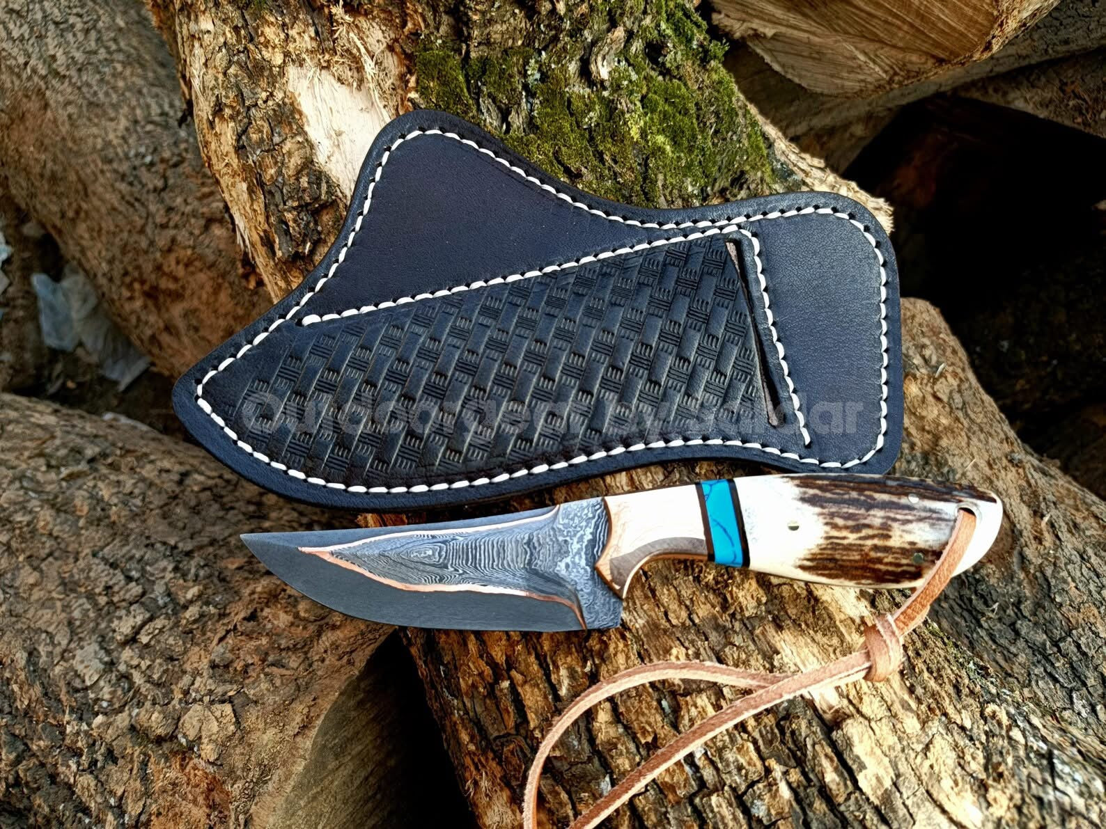 Copper-Clad Stag Skinner Knife with Turquoise Spacer Handle for Hunters and Outdoor Users