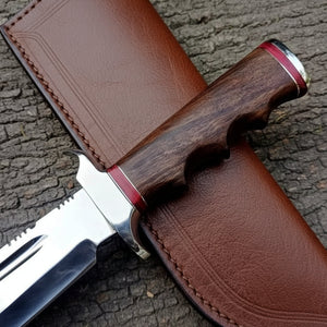 Rosewood Handle Fullered Alamo Bowie with Red Spacers
