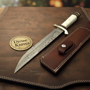 Bone Handle Bowie Dagger with Brass Guard and Sheath