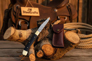 Executive Slipjoint Damascus Folder with Black Resin Handle detail view by JW SteelCrafts