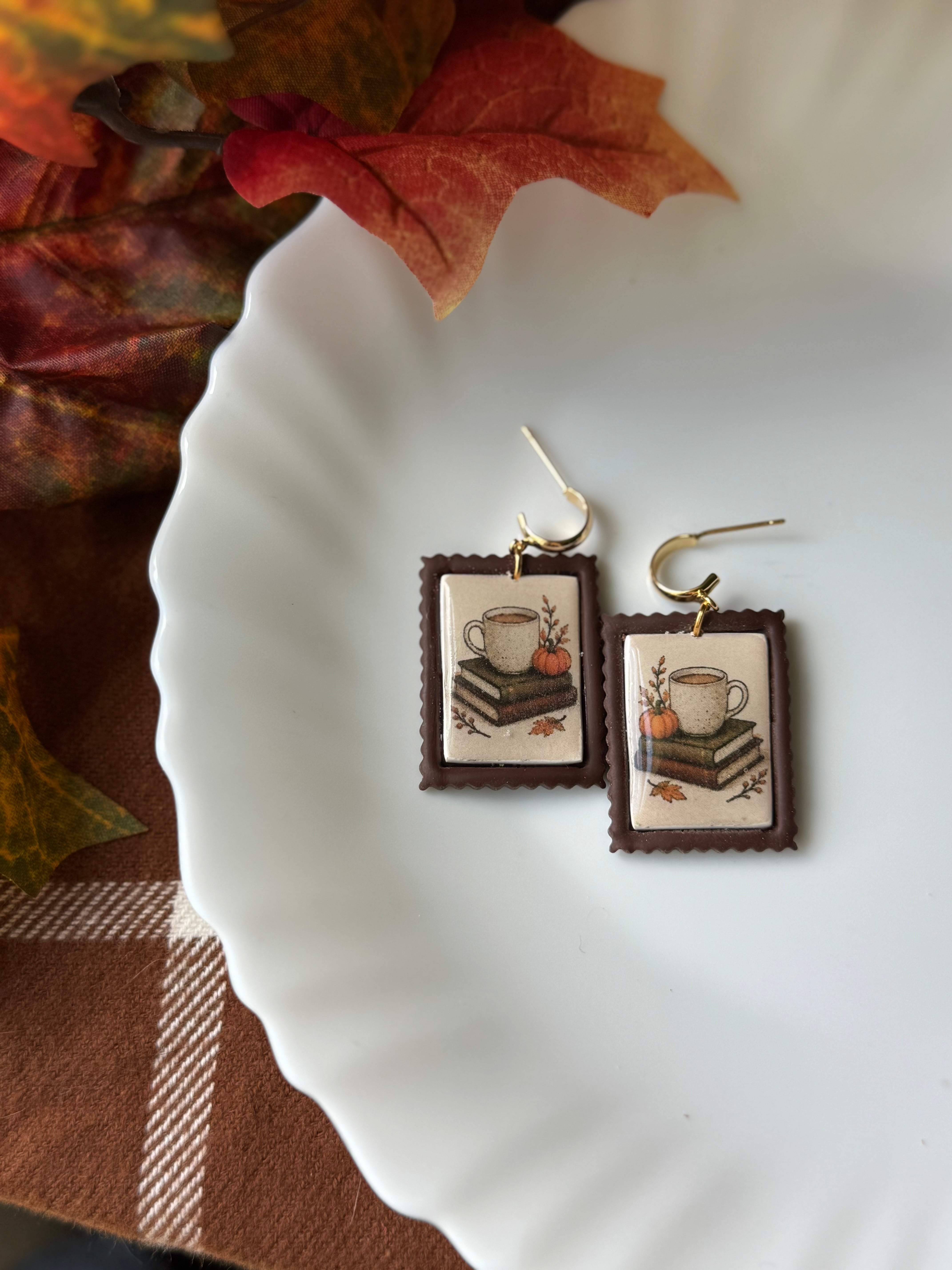 Autumn Book Nook handmade polymer clay earrings by Shop Something Earthy — view 1 of 2