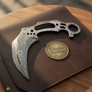 Skeletonized Karambit Blade Blank with Finger Ring and Hand Forged Layered Pattern