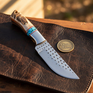 Antler Turquoise Rasp Cowboy Belt Knife with by Divine Knives