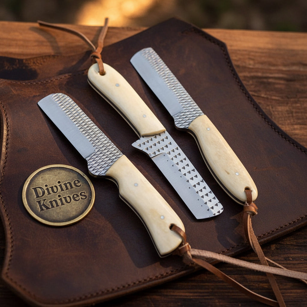 Camel Bone Rasp Tanto Bull Cutter Trio with Rasp Steel Blade by Divine Knives — view 1 of 1