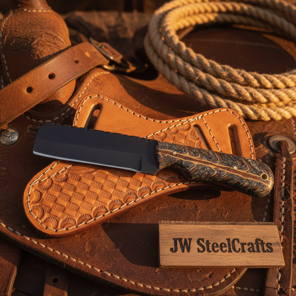 Blackstone Ranch Cleaver Knife Black Coated Carved Handle by JW SteelCrafts — view 1 of 3