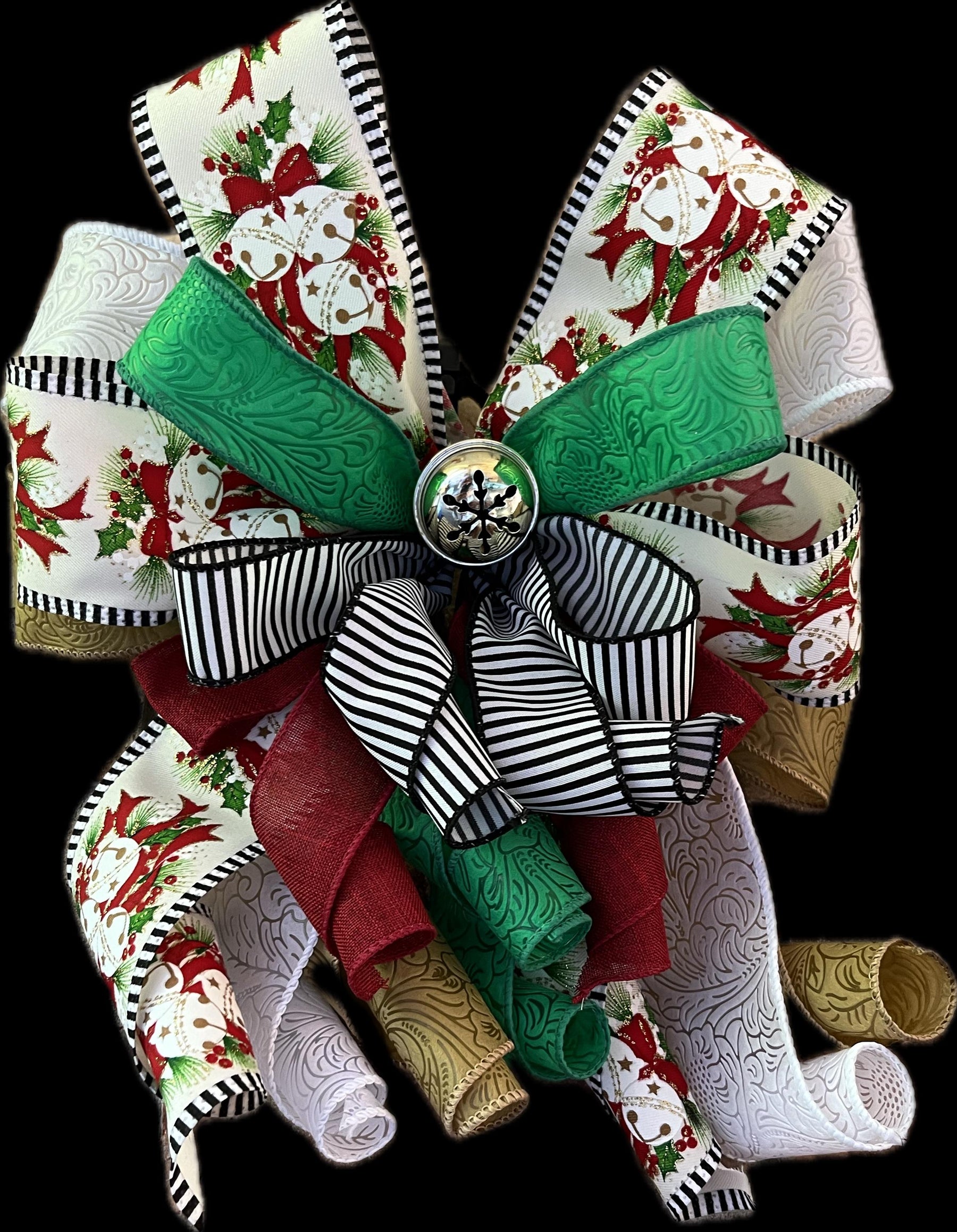 Christmas Holly Bow | Silver Bell Wreath Decor by Bouge Creations, view 3