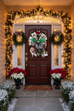 Christmas Decor | Holly Ribbon & Silver Bell Wreath Decor detail view by Bouge Creations