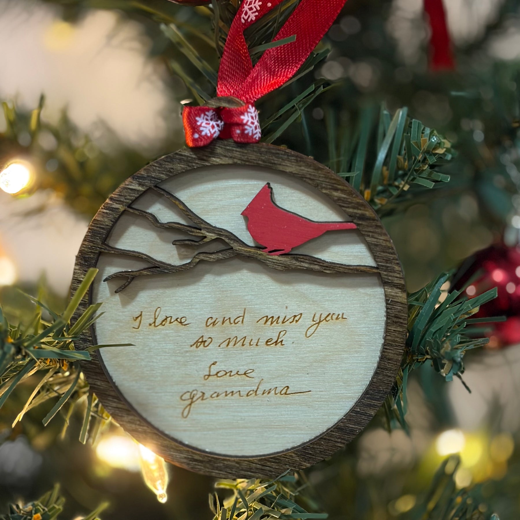 Personalized Cardinal Ornament with Handwriting or Custom Quote by Poor Hog Customs, Southern home decor detail photo 6