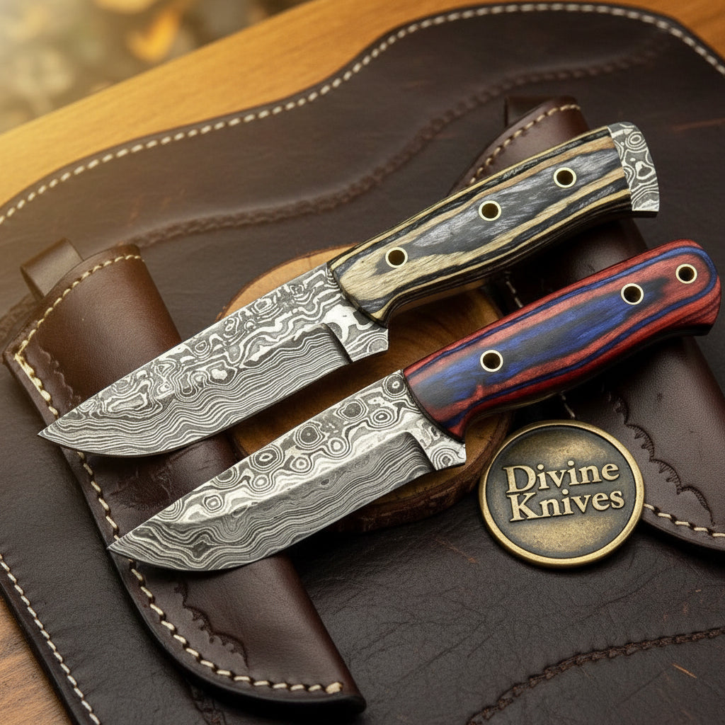 Bone and Wood Handle Hunting Knife Duo Set