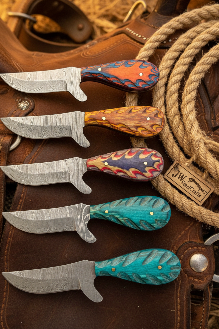 Wildwood Damascus Cowboy Knife Set by JW SteelCrafts