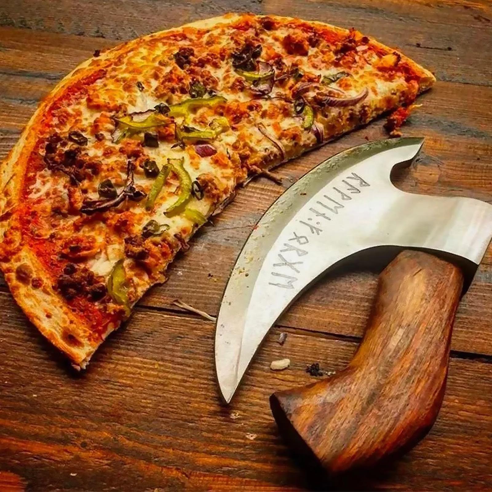 Hand Forged Viking Pizza Axe Cutter — Iron Wood Handle