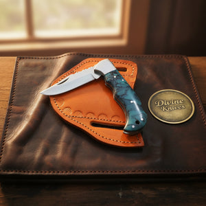 Teal Resin Lockback Pocket Knife with Carbon product detail, view 2