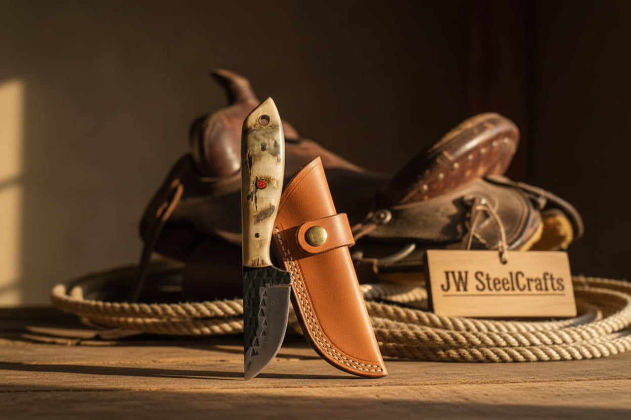 Ivory Grip Tracker Knife Carbon Steel Caper Blade with Stag Horn Handle by JW SteelCrafts — view 2 of 3