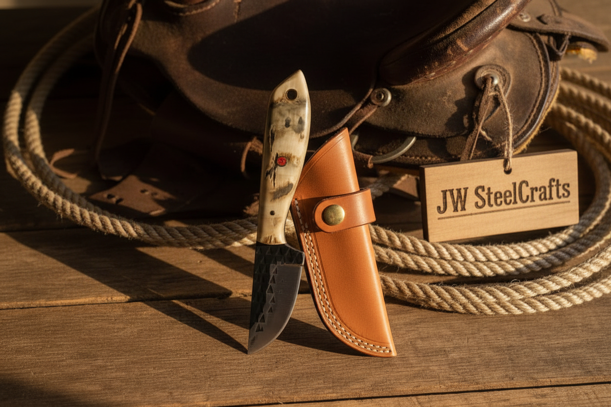 Ivory Grip Tracker Knife Carbon Steel Caper Blade with Stag Horn Handle by JW SteelCrafts — view 3 of 3
