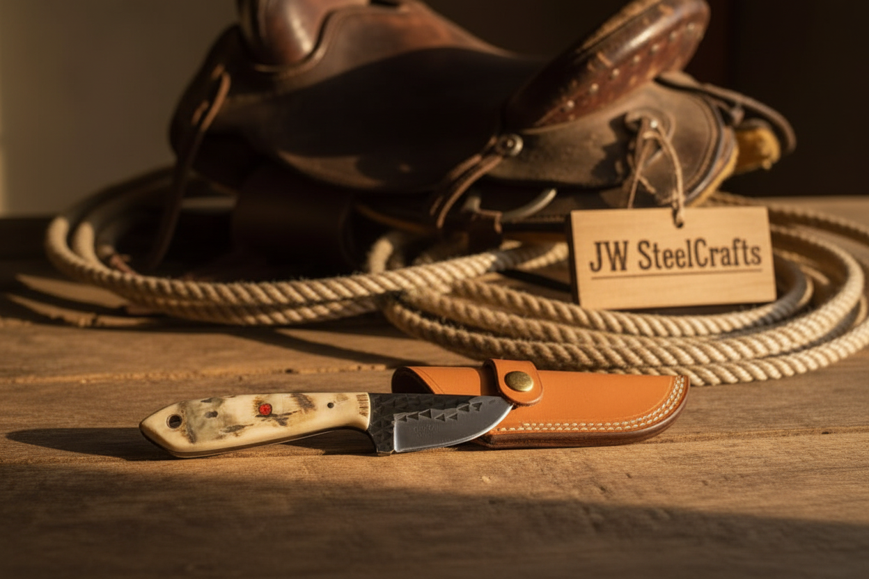 Ivory Grip Tracker Knife Carbon Steel Caper Blade with Stag Horn Handle by JW SteelCrafts — view 1 of 3