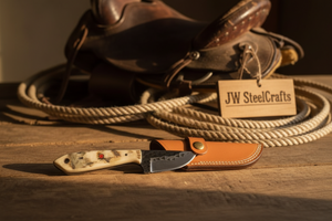 Ivory Grip Tracker Knife Carbon Steel Caper Blade with Stag Horn Handle by JW SteelCrafts — view 1 of 3