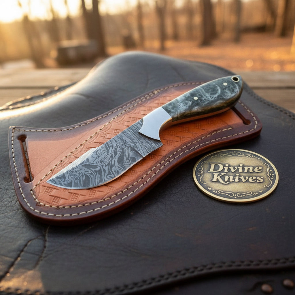 Damascus Charcoal Burl Resin Cowboy Knife product detail, view 6
