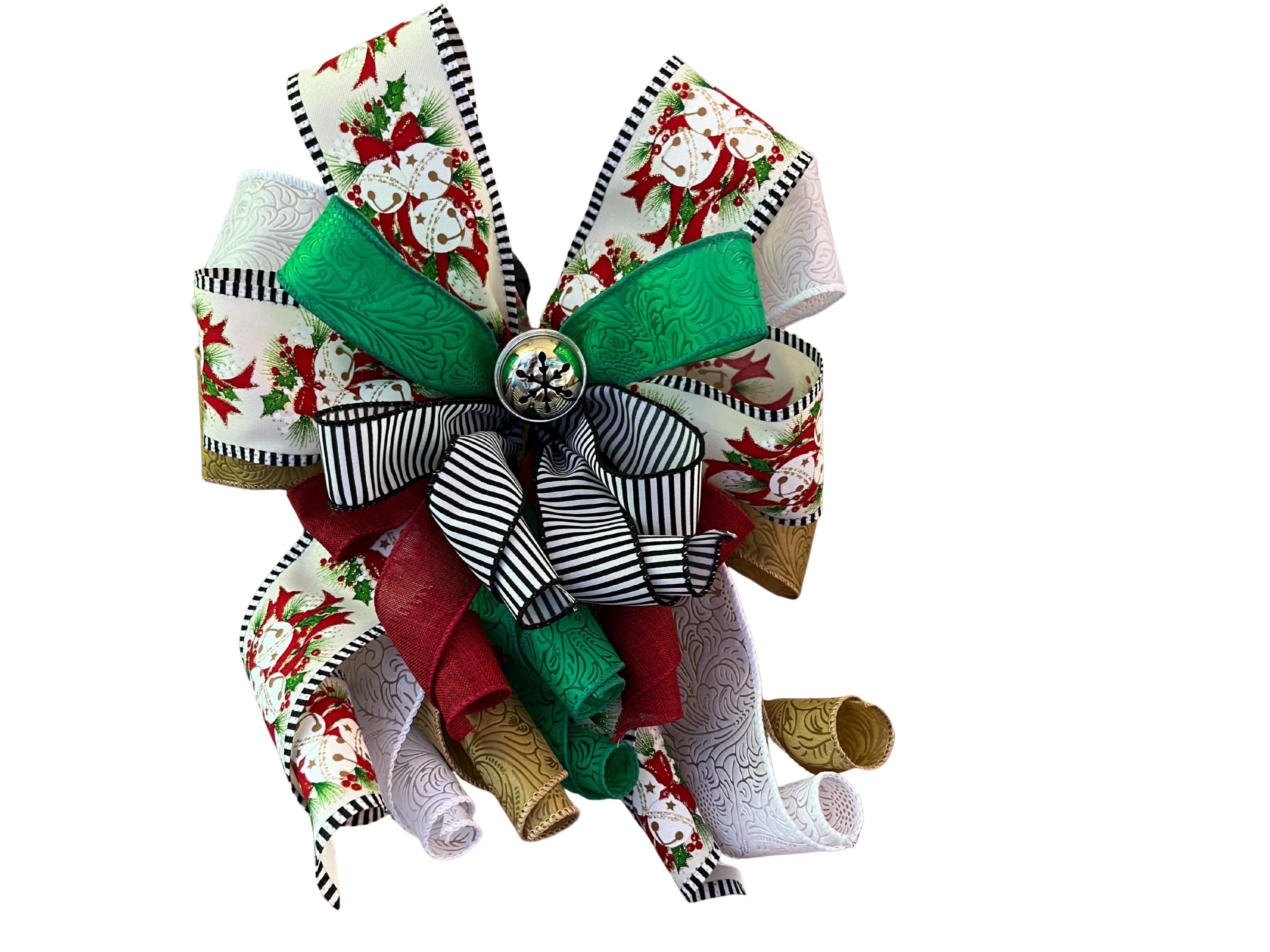 Christmas Holly Bow | Silver Bell Wreath Decor handmade by Bouge Creations