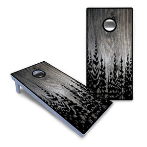 Greyscale Pine Trees Cornhole Boards - All Weather Series