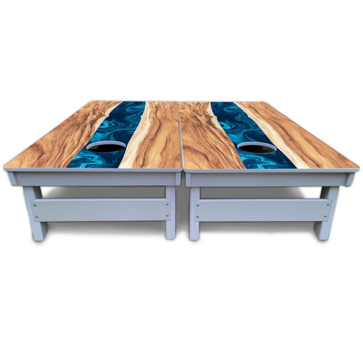 Live Edge River Cornhole Boards - All Weather Series