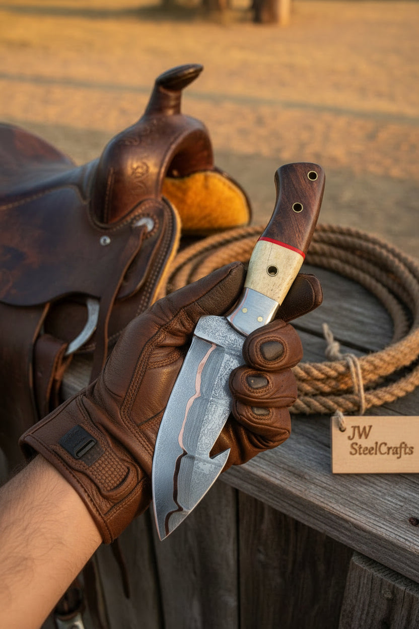 Roughrider Trail San Mai Gut Hook Knife by JW SteelCrafts, alternate view 3