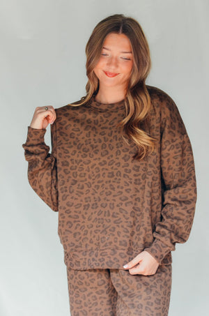 PREORDER ITEM (Estimated ship date 11/10) Brown Leopard Crew Sweatshirt