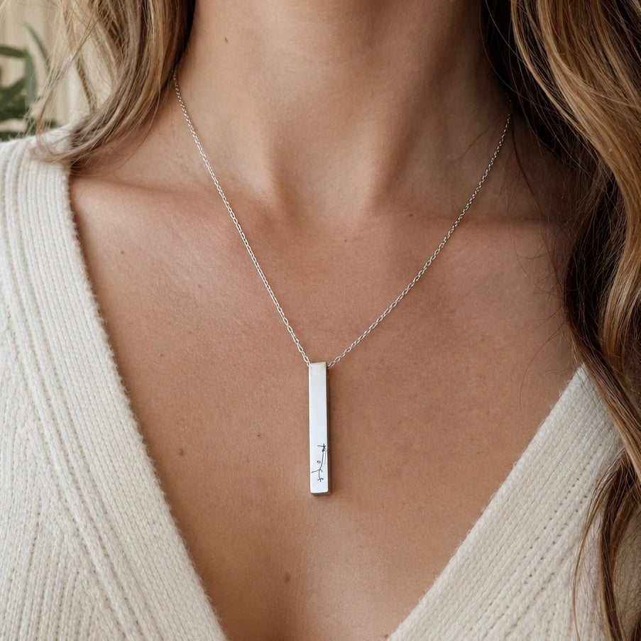 Custom Handwriting Bar Necklace by Poor Hog Customs, handmade jewelry detail photo 4