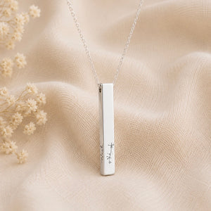 Custom Handwriting Bar Necklace by Poor Hog Customs, handmade jewelry detail photo 2