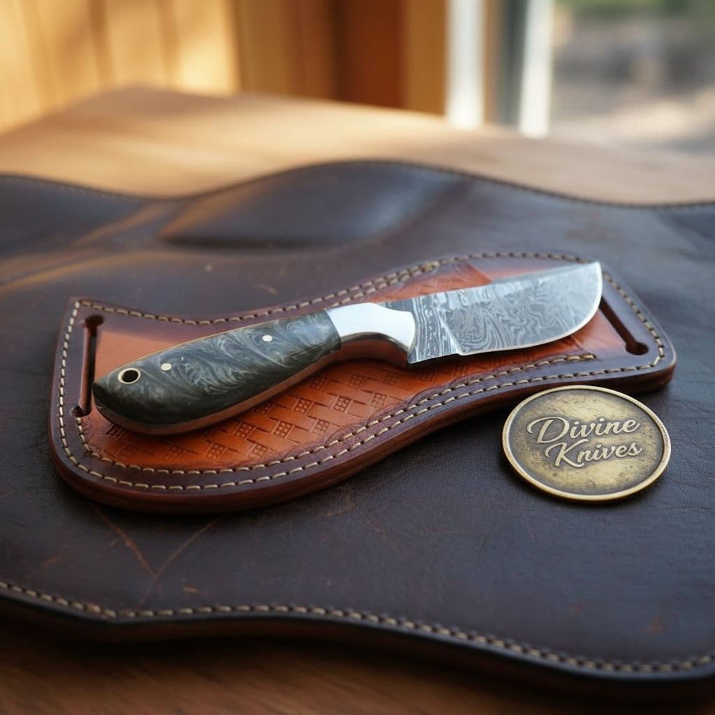 Damascus Charcoal Burl Resin Cowboy Knife product detail, view 7